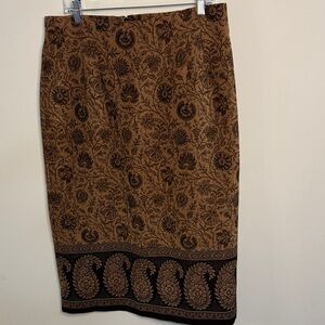 Briggs New York Brown Floral-Print Pencil Skirt with Contrast Border